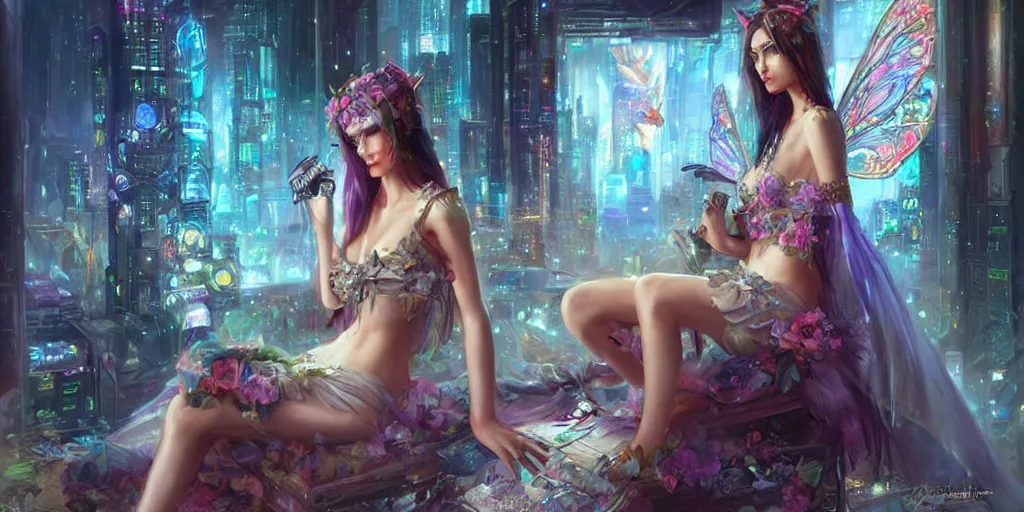 Prompt: cyberpunk fairycore. By Konstantin Razumov, highly detailed