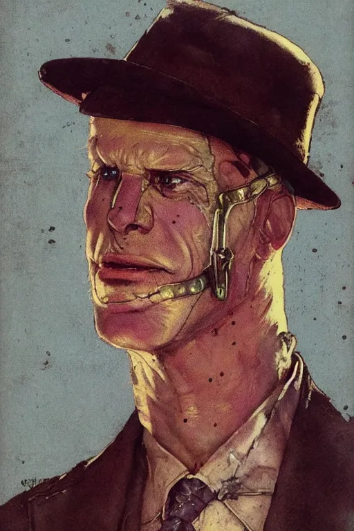 Image similar to Rorschach and The Comedian aka Edward Morgan Blake from the movie Watchmen painted by Norman Rockwell, Greg Rutkowski and Dave Gibbons, high detailed perfect faces, trending on Artstation, page scan from book, fine details