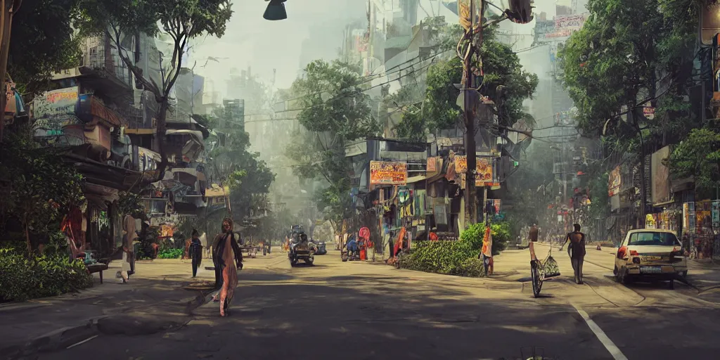 Prompt: an concept art, photorealistic thailand street, large insect biomes, fantasy, ultra realistic, style by dylan cole, trending in artstation, cgsociety, octane render, ultra sharp, unreal engine, 8 k