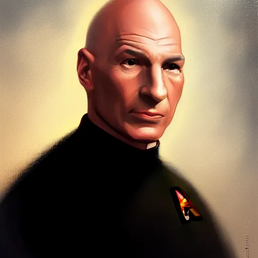 Prompt: portrait of jean - luc picard uss enterprise by jama jurabaev, extremely detailed, trending on artstation, high quality, brush stroke