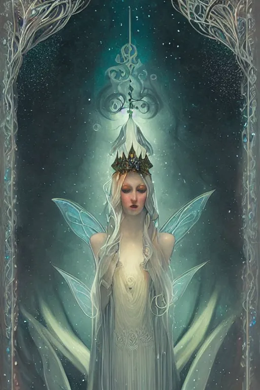 Image similar to jeweled Crown, other worldly, fairy winter court, art nouveau, by Anato Finnstark, Tom Bagshaw, Brom