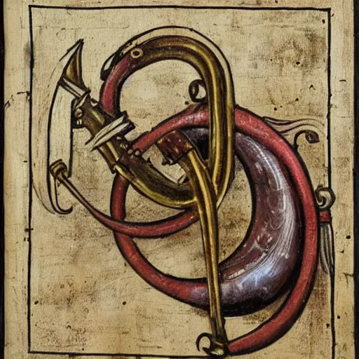 Image similar to an inllustration of a medieval blowing horn, winding horn, animal horn, higly detailed, mystic, artwork