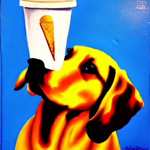 Image similar to painting of a dog eating ice cream