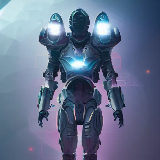 Prompt: Scifi armor, symmetric, futuristic, volumetric lighting, illustration, neon backlighting, space background, detailed, 8k