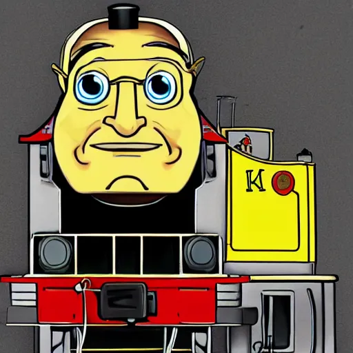 Prompt: Walter White as Thomas the Tank Engine, horrific abomination, digital art, 4K, trending on DeviantArt