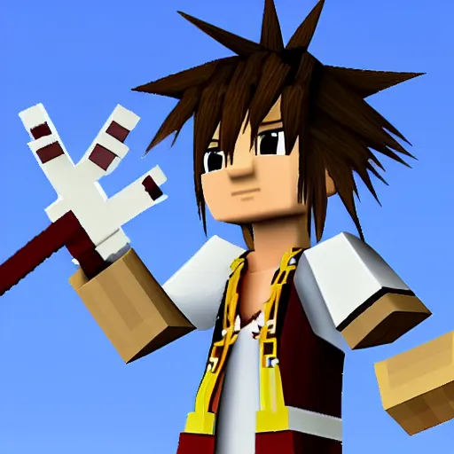 Image similar to sora, from kingdom hearts, as a reinterpretation made by minecraft