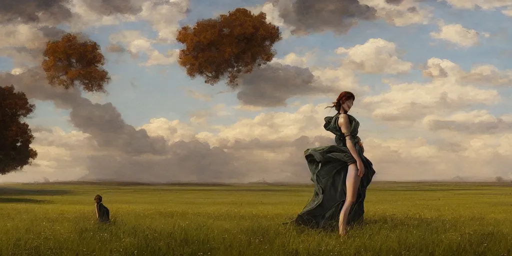 Image similar to Lone statue in a vast field by Alexander Averin and Charlie Bowater and Guillaume Seignac and Charles Edward Perugini