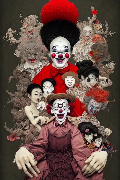 Prompt: my teacher as clown - composition : dynamic lighting, depth details, intricate, asymmetric, proportion, highly quality, balance, unity, extremely highly detailed. art by : bambang nurdianshyah, garis edelweiss, roby dwi antono and ayami kojima, takato yamamoto, barclay shaw, karol bak, yukito kishiro, norman rockwell