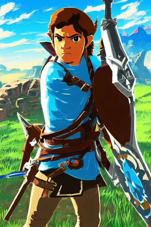 Image similar to an in game portrait of reggie fils aime from the legend of zelda breath of the wild, breath of the wild art style.