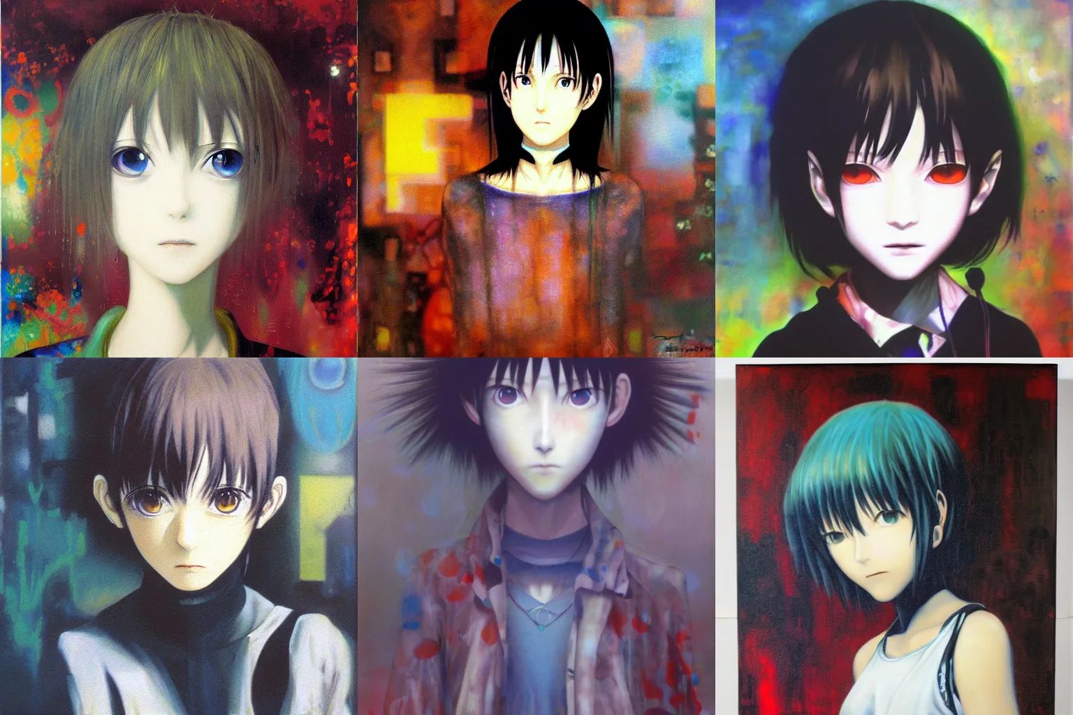 serial experiments lain by Yoshitaka Amano, oil | Stable Diffusion