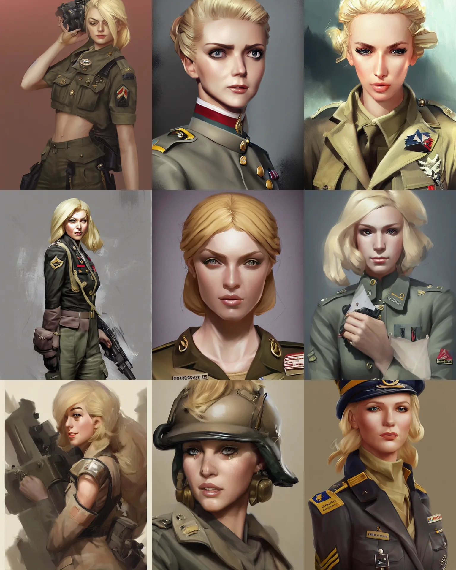 Prompt: A blonde woman in a military uniform , visualartzi, dieselpunk, concept art by Karla Ortiz, James Paick, Charlie Bowater, Krenz Cushart, highly detailed, ultra detailed, ultra realistic, trending on artstation, cgstudio