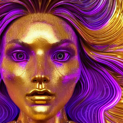 Image similar to psychadelic goddess made of golden marble, beautiful face, hyper detailed, flowing psychadelic background intricate and detailed, ornate 8 k gorgeous intricate detailed, octane render