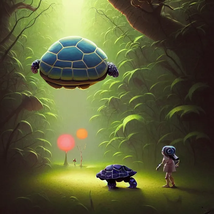 Prompt: Goro Fujita ilustration a cute turtle happily walking through the forest, cinematic bust portrait of psychedelic robot from left, head and chest only, exotic alien features, robotic enhancements, desaturated, Tim Hildebrandt, Wayne Barlowe, Bruce Pennington, donato giancola, larry elmore, oil on canvas, masterpiece, trending on artstation, featured on pixiv, cinematic composition, dramatic pose, beautiful lighting, sharp, details, hyper-detailed, HD, HDR, 4K, 8K