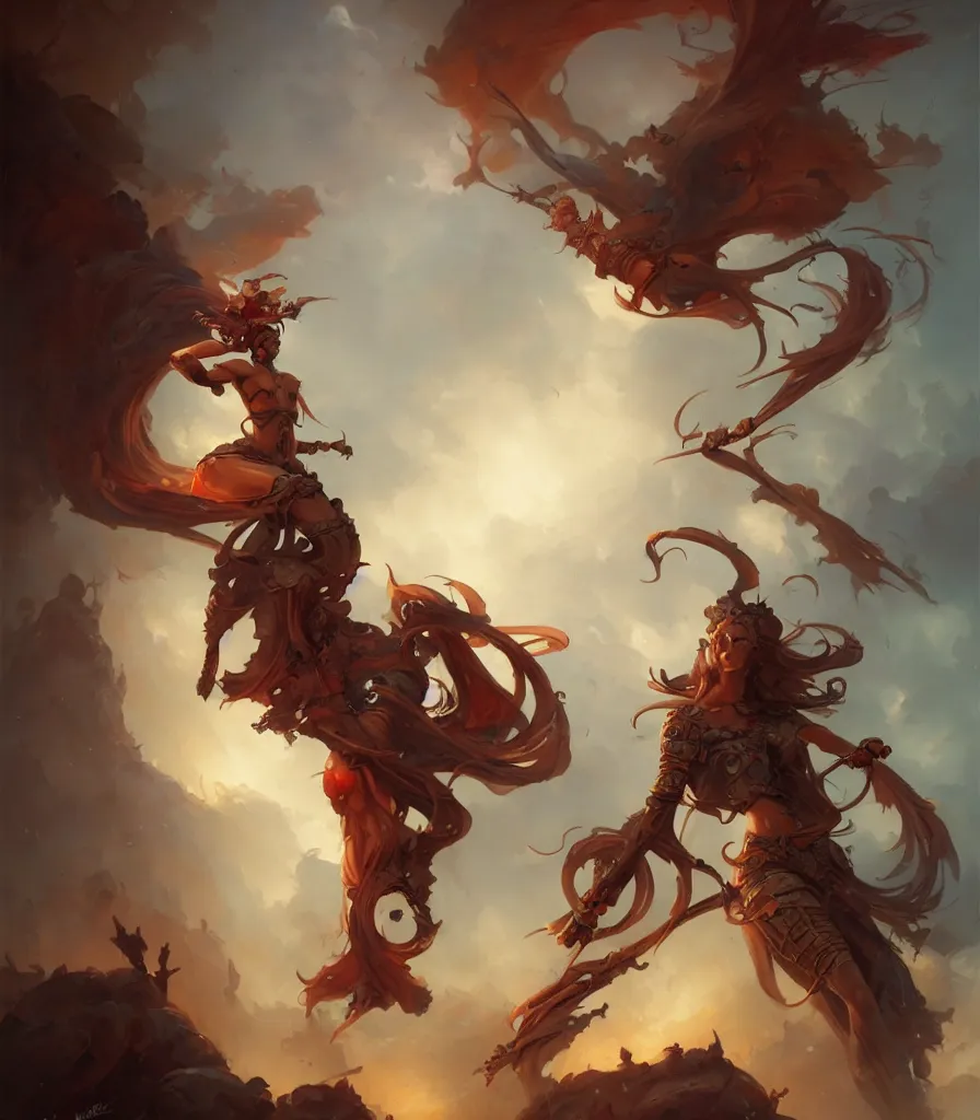 Prompt: oil painting, beatiful warrior, fine art, intrincate. by peter mohrbacher marc simonetti, anna podedwor