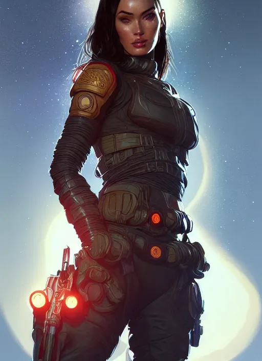 Image similar to portrait of apex legends megan fox, planet of the apes, intricate, elegant, glowing lights, highly detailed, digital painting, artstation, glamor pose, concept art, smooth, sharp focus, illustration, art by artgerm and greg rutkowski, artey freytag