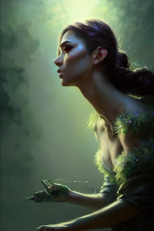 Image similar to cinematic shot of an epic portrait of a fairy dressed in military clothes, shiny skin, beautiful eyes, beautiful, small details, night setting, realistic poster with volumetric light from craig mallism, artgerm, jeremy lipkin and michael garmash, unreal engine, radiant light, detailed and complex environment, digital art, trends at art station, a masterpiece