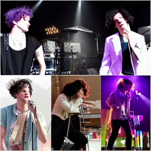 Image similar to the 1 9 7 5 performing at coachella, band performance, close up pictures of matty healy, joy, crowd