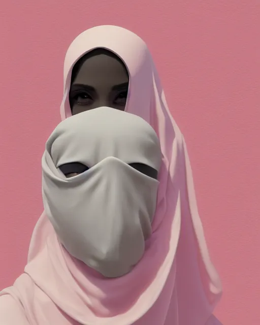 Prompt: Saudi woman wearing a niqab starring at the camera, neutral face, 4k, pastel colours, greek sculpture, by beeple, album cover, accurate