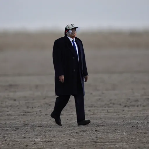 Image similar to donald trump walking in an empty wasteland, post - apocalyptic