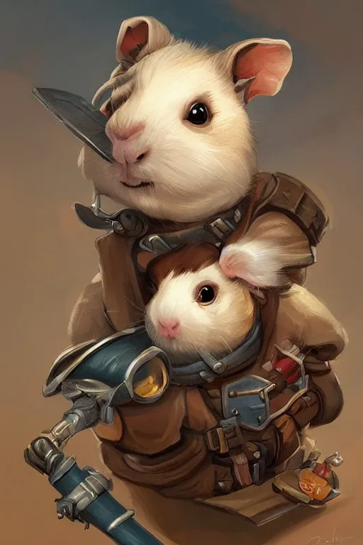 Image similar to cute little anthropomorphic Guinea Pig Pilot , tiny, small, short, Pilot outfit, cute and adorable, pretty, beautiful, DnD character art portrait, matte fantasy painting, DeviantArt Artstation, by Jason Felix by Steve Argyle by Tyler Jacobson by Peter Mohrbacher, cinematic lighting