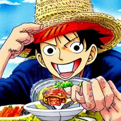 Image similar to Luffy eating ceviche, highly detailed