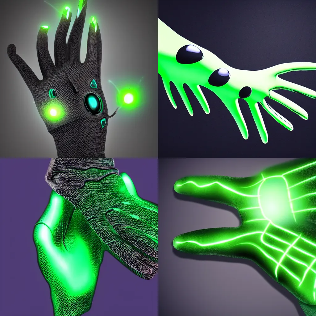 Prompt: Dark cybernetic glove with green streaks, 4k, detailed, realistic