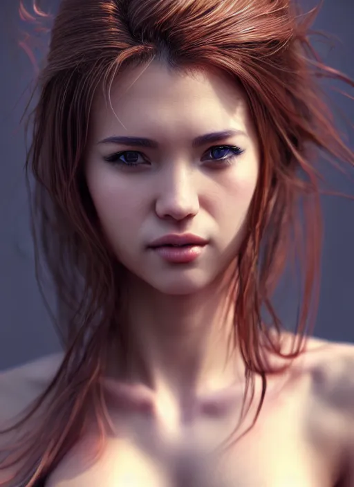 Image similar to photo of a gorgeous female with messy hair in the style of stefan kostic, realistic, body shot, sharp focus, 8 k high definition, insanely detailed, intricate, elegant, art by stanley lau and artgerm, cherry blossoms