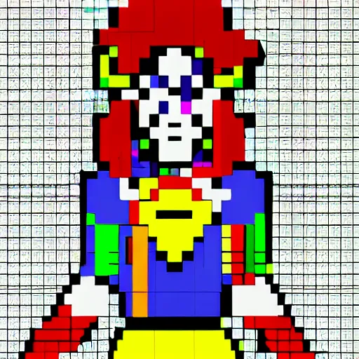 Prompt: colorful female jester, video game sprite, 8 bit, spritesheet
