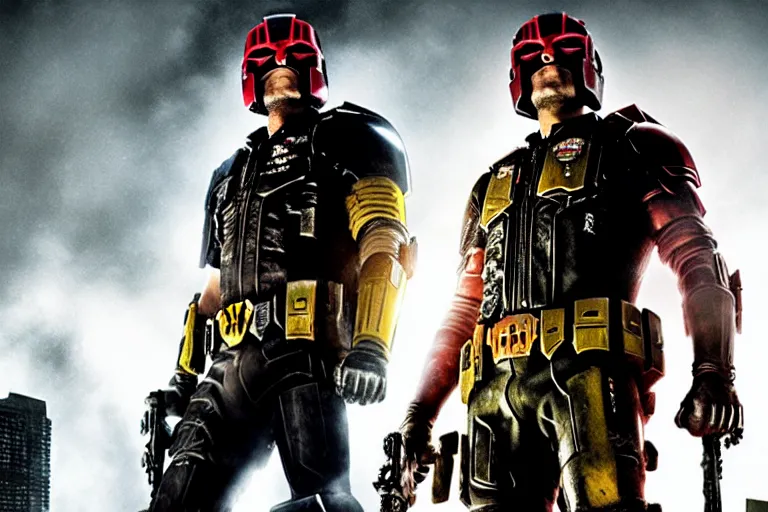 Image similar to Ryan Reynolds as Dredd, movie still, cinematic, sci-fi