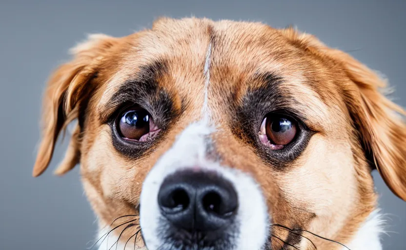 Prompt: studio photography of a smiling happy dog, detailed face, 8 k