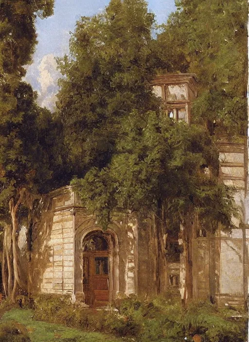 Image similar to artwork painting of the front of a building by eugene von guerard, ivan shishkin, john singer sargent