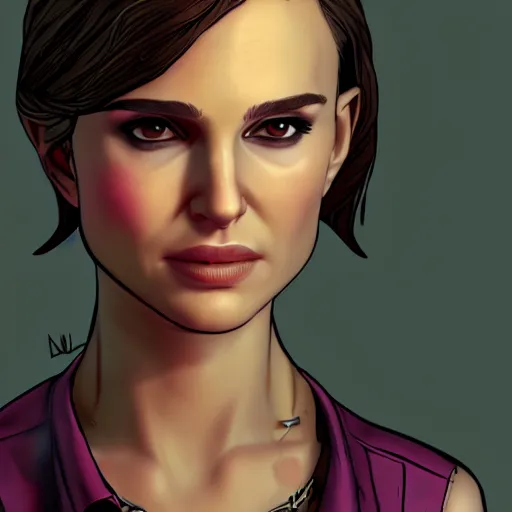 Image similar to natalie portman portrait, borderlands, tales from the borderlands, the wolf among us, comic, cinematic lighting, studio quality, 8 k