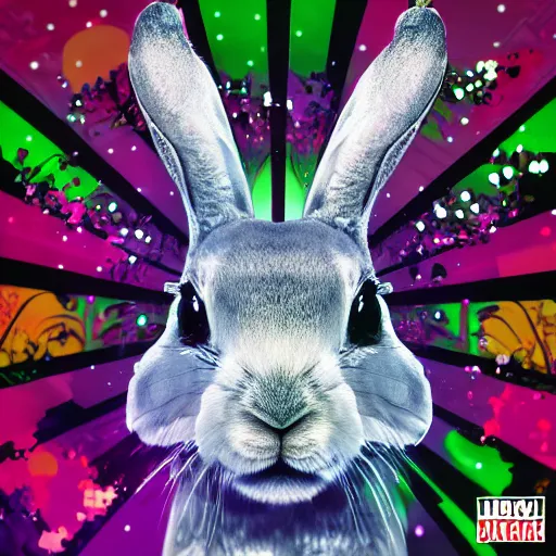 Prompt: blinged out rabbit, rap album cover, detailed, 4 k