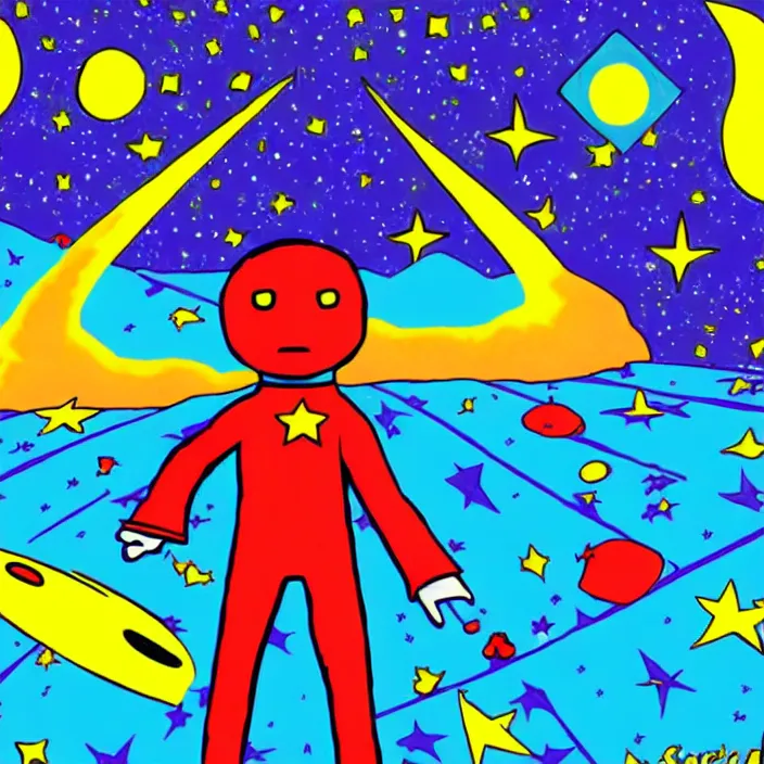 Image similar to starman from earthbound, starman, earthbound, psychedelic background, deep space