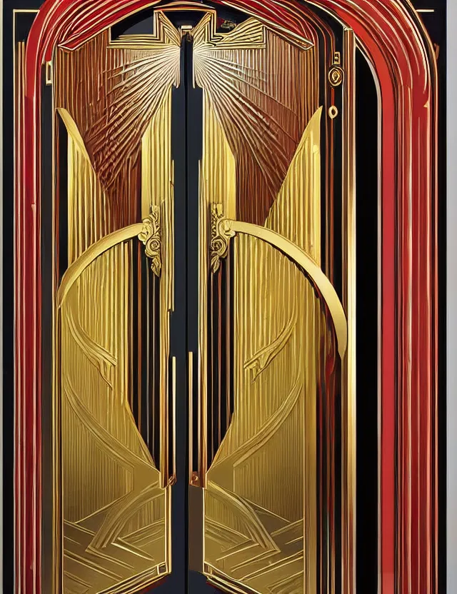 Image similar to hyperrealistic ornate - fantastic double door in art deco style by jordan grimer, darek zabroski