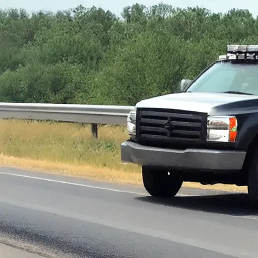 Prompt: kermit in a cowboy hat rolling coal on the highway