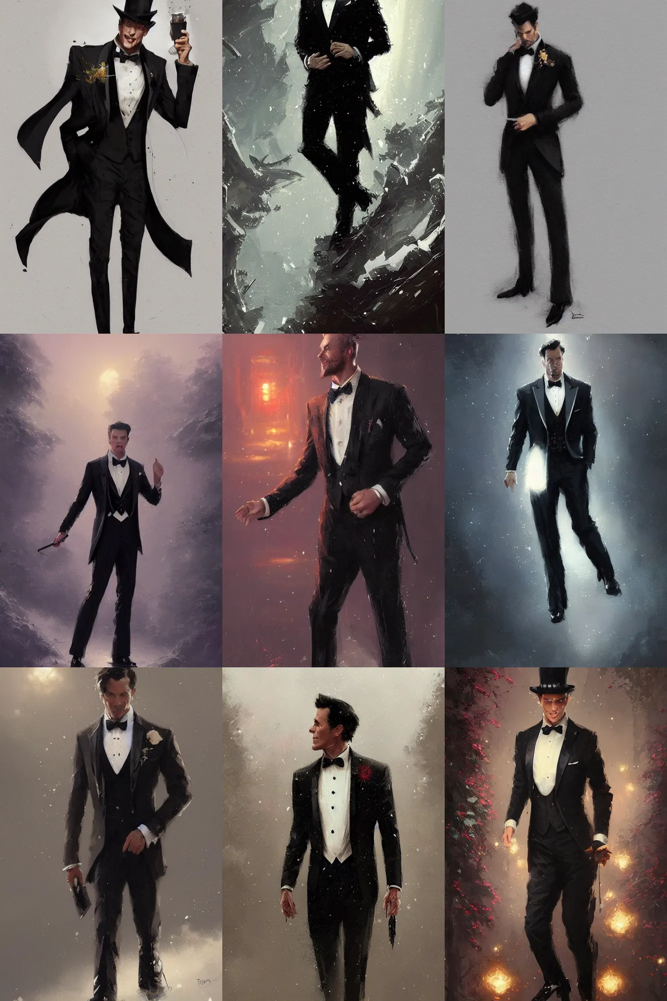 Prompt: a beautiful picture of a black tux design by greg rutkowski and thomas kinkade, trending on artstation