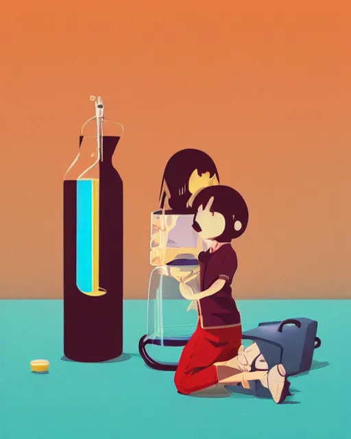 Image similar to a little girl is doing a science experiment. clean cel shaded vector art. minimalist illustration art by lois van baarle, artgerm, helen huang by makoto shinkai and ilya kuvshinov, rossdraws