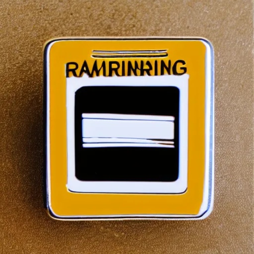 Image similar to a square enamel pin of a retro warning label, smooth curves