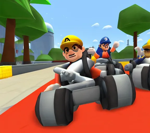 Prompt: team fortress 2 in mario kart 6 4