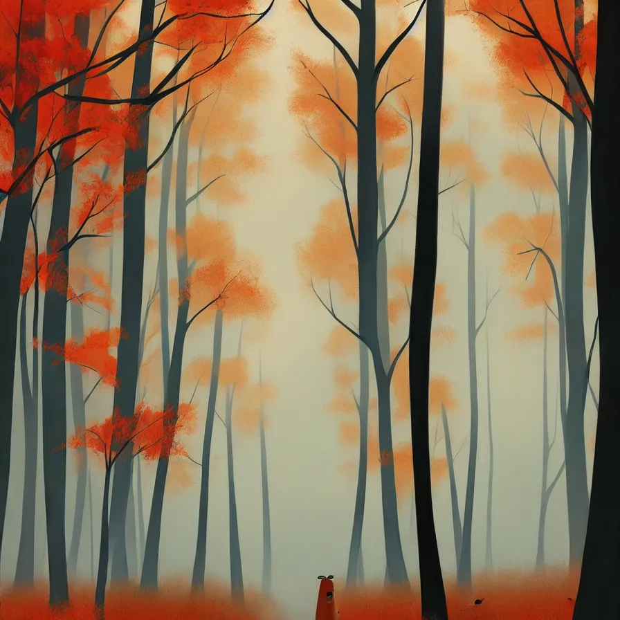 Image similar to Goro Fujita ilustration a forest in autumn perfectly illuminated with near and distant trees, tall and straight trees, separated from each other, painting by Goro Fujita, sharp focus, highly detailed, ArtStation