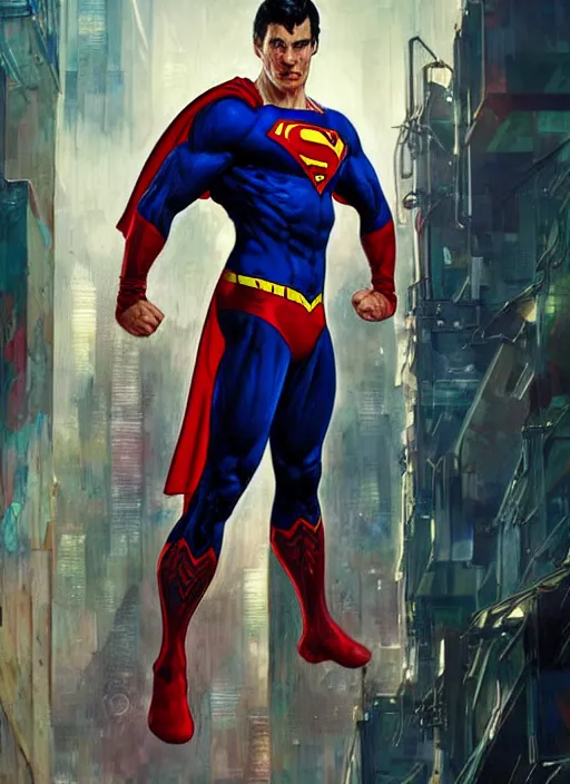 Prompt: portrait of crossfit superman!, futuristic detailed ornate cyberpunk costume!, red and black costume!!!, pale skin!, no logo!!!, painted art by tsuyoshi nagano, greg rutkowski, artgerm, alphonse mucha, spike painting
