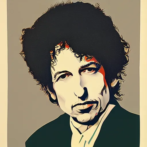 Prompt: portrait of bob dylan by milton glaser