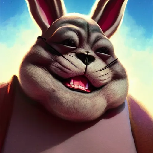 Image similar to hyper realistic, star wars, portrait of a mega derpy john candy as big chungus, with bunny ears, stoned, by greg rutkowski, scott m fischer, artgerm, loish, slight glow, atmospheric, anne stokes, alexandros pyromallis