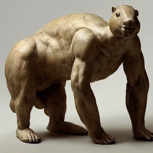 Prompt: “muscular capybara, highly detailed, realistic, marble sculpture, Michelangelo sculpture, very old, dusty”