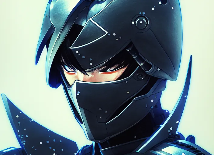 Image similar to a anime portrait of a cyborg ninja raiden, finely detailed features, closeup at the face, sharp focus, perfect art, warzone background, cinematic lighting, intricate, anime, illustration, artstation, trending on pixiv fanbox, painted by greg rutkowski, studio ghibli, yoji shinkawa, hayao miyazaki,