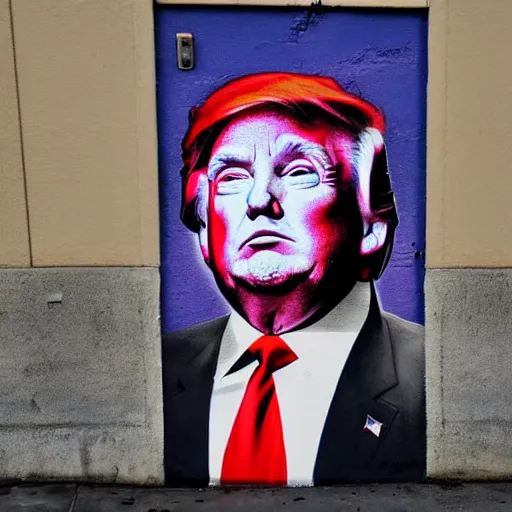 Prompt: Street-art painting of Donald Trump in style of Banksy, photorealism