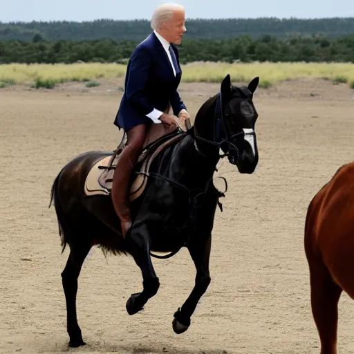 Prompt: Joe Biden riding a horse without a shirt