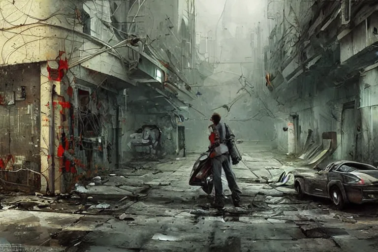 Image similar to derelict soviet cyber street cinematic clean art darek zabrocki,