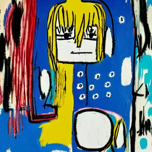 Prompt: cute anime girl, by Jean-Michel Basquiat by Jean-Claude Dubuffet